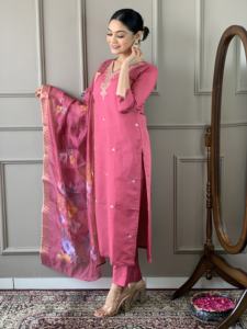 Costume de fête indien pakistanais moderne en 3 pièces, viscose, soie chanderi, disponible en gros - Product Image 4