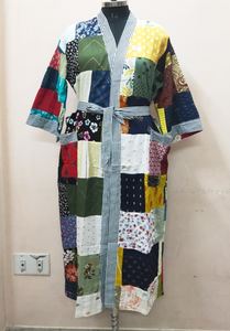 Unisex Eco-Friendly Thermal Bathrobe Handmade Vintage Kimono Floral Indian Patchwork Design Plus Size Men's Sleepwear Made - Product Image 2