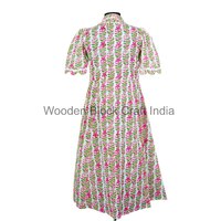 Robe midi Kangura confortable pour femmes, 100% coton, motif floral, dentelle, manches longues, imprimé numérique, coupe trapèze, pour les fêtes
