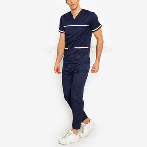 Lightweight High Quality Unisex <b>Scrub</b> Suit in Denim Comfortable Short Sleeve Top and Pants Plain Color Customizable - Product Image 2