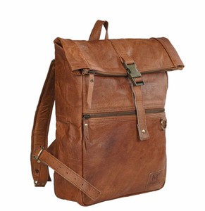 Premium Quality Vintage Style Luxury Barrel Genuine Leather Zipper Bag Fashionable <b>Rucksack</b> for Men Women's Travel - Product Image 2