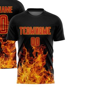 Maillot de football à manches courtes avec motif flamme noire, respirant, à séchage rapide, uniforme de sport performant, jeu compétitif - Product Image 2