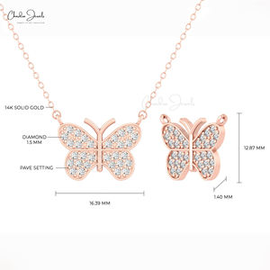 Best Products to Sell 14k <b>Solid</b> <b>Gold</b> Butterfly Necklace 1.5mm Round Diamond Pave <b>Pendant</b> Custom Wholesale Jewelry Manufacturer - Product Image 2