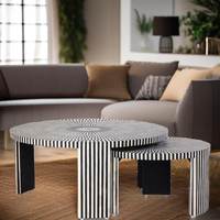 Table basse florale ronde en incrustation d'os de Offre Spéciale avec base en laiton