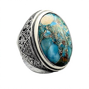 Anillo Grande Ovalado de Plata con Turquesa para Hombre, Estilo Vintage Boho, Joyería Única, Regalo de Compromiso para Él - Product Image 1