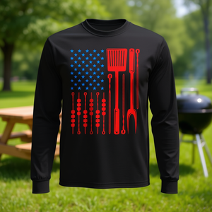 Barbecue <b>Son</b> Dad Husband <b>Fathers</b> Day American Flag Long Sleeve T-<b>Shirt</b> - Product Image 3