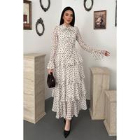 Robe superposée à pois écru pour femme Elisa Fashion