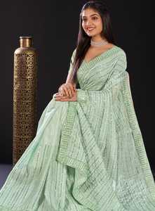 Collection de vêtements ethniques indiens vente chaude Chemisier Saree en mousseline de soie Chinon avec fabricant de travaux de broderie de l'Inde - Product Image 2