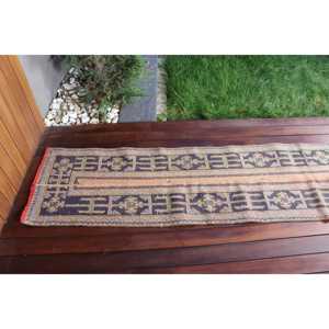 พรมตุรกีวินเทจขนาด 1.9x10.8 ฟุต, พรมปูพื้น, พรมลายตะวันออกสีน้ำเงิน - Product Image 5