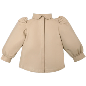 Nouveau OEM Dames Simple Street Wear Plain Surdimensionné Bouffée Ballon À Manches Longues Blouse En Cuir Pour Les Femmes - Product Image 1