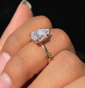 Unique 925 Sterling Silver 4 Ct Poire Cut Tulip Set Moissanite Solitaire Bague de Fiançailles Prong Setting Trendy Design pour les Femmes - Product Image 4