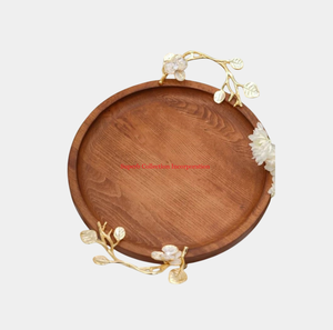 Poignée en métal pour thé café collations plateau de service dernier plateau de service en bois fait à la main avec plateau cuisine et table à manger - Product Image 4