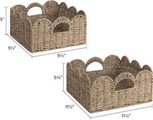Panier pour bébé en jonc de mer à bord festonné, tressé à la main, design rustique, avec fonction de suspension, pour la rentrée scolaire, plateau de rangement et de service, fabricant - Product Image 4