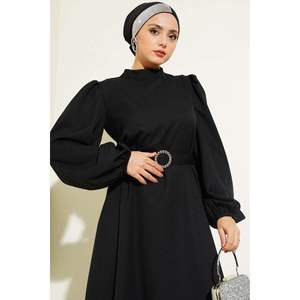 ชุดเดรสสีดำมีเข็มขัดแขนบอลลูนบานออก - Product Image 2