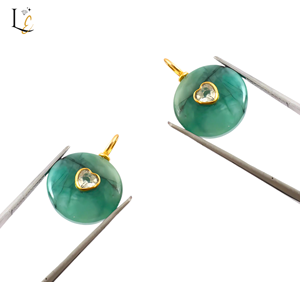 Pendentif en argent sterling 925 avec incrustation de pierres précieuses émeraude naturelle, breloques pour la fabrication de bijoux, forme ronde de 15 mm, bijoux faits à la main - Product Image 5