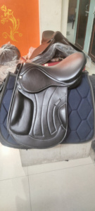 Professional Leather Wood Tree Horse Riding English Style Saddle <b>Trainer</b> Double Belly Band Endurance Saddle - Product Image 5