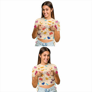 Camiseta Corta Básica para Mujer, Camiseta Corta de Tela Suave y Cómoda, Camiseta Corta Elástica para Mujer - Product Image 3