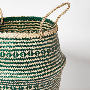 Green Seagrass <b>Belly</b> Basket Natural Straw Folding Laundry Hamper for Dirty Clothes Storage - Product Image 4