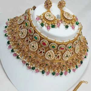 JOYERÍA DE COBRE TRADICIONAL Y DE MODA INDIA CONJUNTO DE JOYERÍA DE BODA NOVIA PARA MUJER CONJUNTO DE PENDIENTES Y COLLAR - Product Image 1