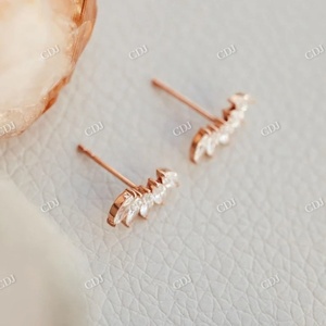 Pendientes de Botón Personalizados con Corte Marquesa, Claridad VVS, Oro de 14K, Diseño Nuevo al por Mayor, Regalo de Moda para Mujer - Product Image 4