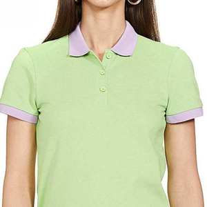 Polo en coton piqué à manches courtes pour femme, personnalisé avec logo, coupe ajustée, décontracté, contrastant, t-shirt de sport pour femme, vente en gros, haute qualité - Product Image 3