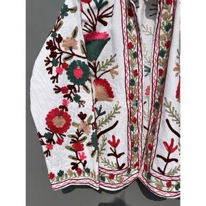 Unisex Boho Hippie Winter <b>Coat</b> Wholesale Cotton Suzani Fabric Floral Embroidery Stand Collar Knitted Jacket for Spring Winter - Product Image 3