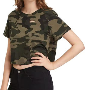 Diseño personalizado de las mujeres de manga corta desgastada Crop T-shirt Summer Tops Camuflaje Impreso Cropped Top - Product Image 6