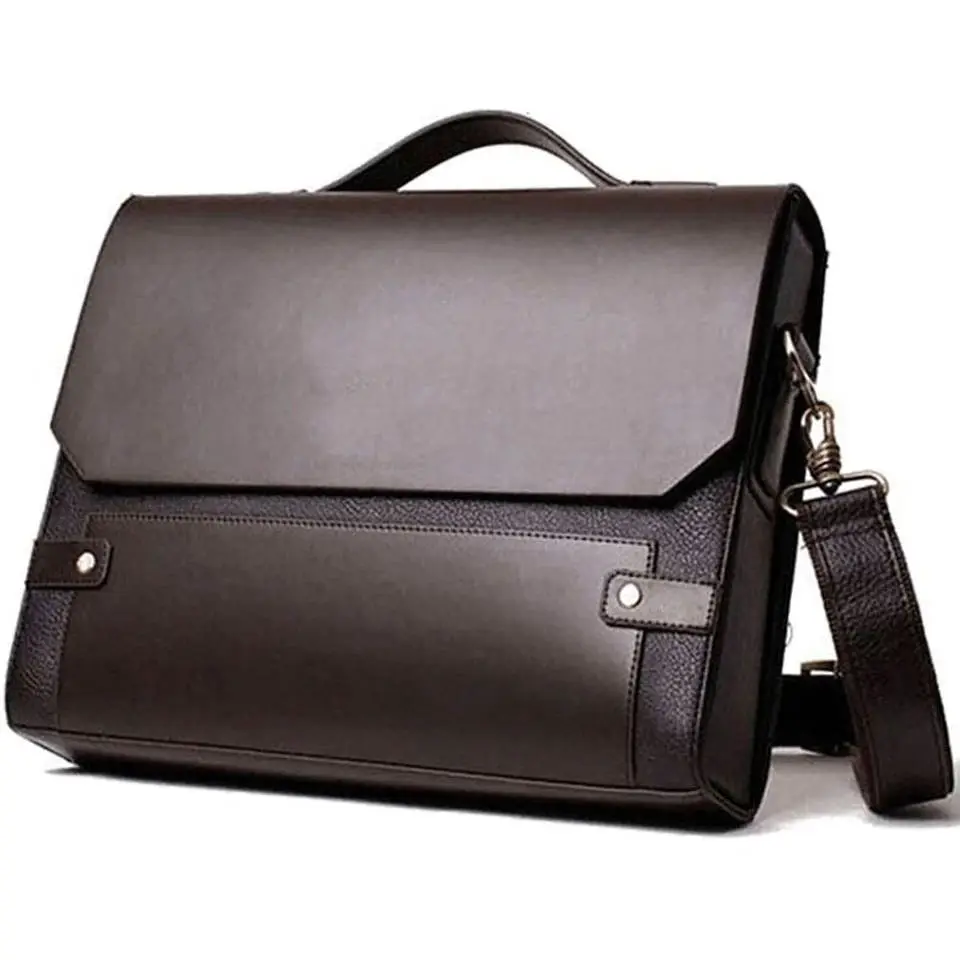 New Men's Handbag Business Briefcase Fashion Shoulder Bag Pu Leather Messenger Send The Same Clutch Bag 14 Inch Laptop