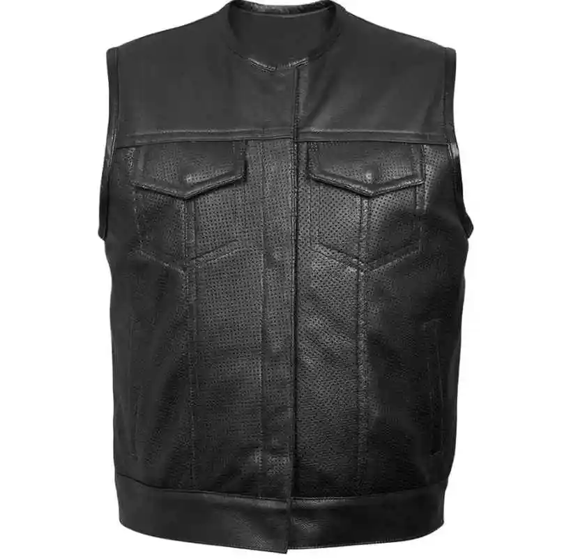 Colete de couro preto para homens motociclistas, colete de caça em couro legítimo feito no Paquistão, roupa casual personalizada para homens, 2024