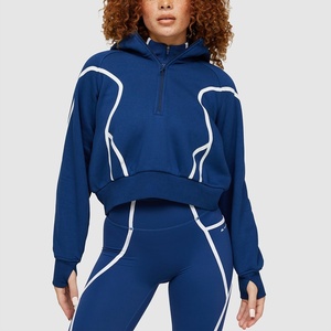 Broderie délavée recadrée Sport Street Wear Logo personnalisé fermeture éclair deux 2 pièces pantalons de survêtement et sweat à capuche ensemble Joggers survêtements femmes - Product Image 4