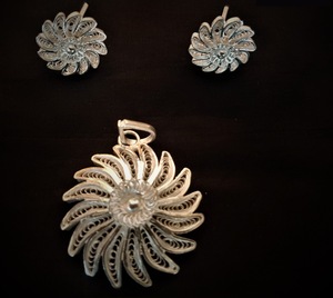 High Quality Parijat Silver Filigree <b>Earring</b> and Pendant Set for Women Indian Jewelry with Glittering Shine and Elegant Design - Product Image 1