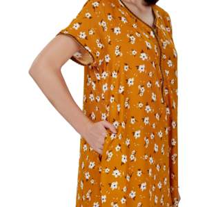 Evolove Elegante Camisón Largo Maxi Estampado de Viscosa Liva con Botones y Cremallera, Ajuste Holgado, para Mujer, Tejido, ODM - Product Image 2