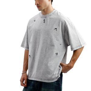 Camisetas de hombre con efecto acid wash, tela de mezcla de algodón con lavado ácido vintage, corte regular, material transpirable, manga corta, ropa casual. - Product Image 1