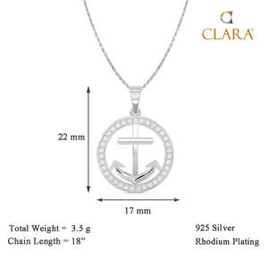 NOVAMART Fine 925 Sterling Silver Anchor Pendant Halo Rhodium Plated <b>Necklace</b> <b>Chain</b> Trendy Christian for Gift Zircon Diamond Pea - Product Image 4