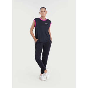 HUSTLERS ONLY Débardeur noir sans manches pour femme, col rond, formel, respirant, séchage rapide, tricoté en polyester/spandex, col O - Product Image 3