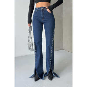 กางเกงยีนส์ผู้หญิงดีไซน์เก๋ไก๋พร้อมรอยผ่าชายกางเกงสุดทันสมัยเพื่อลุคที่มีสไตล์ - Product Image 4