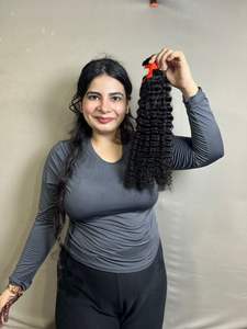 Paquets de cheveux humains indiens Remy de luxe à double cuticule complète tirés de jeunes donneurs crépus bouclés à textures droites à vagues profondes - Product Image 4