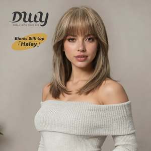 Haley C-DWY 16-Inch Long Wave Light Tea <b>Brown</b> Synthetic <b>Wig</b> Bionic Silk Top Glueless Transparent New Technology Straight Medium - Product Image 3