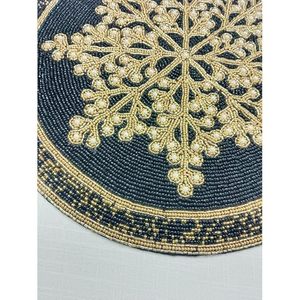 Gold & Black <b>Beaded</b> Round Table <b>Placemat</b> for Dining Wedding Christmas Decorations Family Gatherings & Parties - Product Image 5