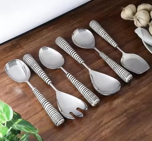 Best Selling Titanium Plated Salad Server Set <b>Spoon</b> Stainless Steel Metal Serving Utensils Rice & <b>Soup</b> Server - Product Image 5