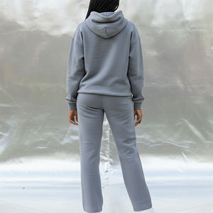 Ensemble 2 pièces pour femme de haute qualité, sweat-shirt à capuche et pantalon de survêtement évasé en coton 100% respirant, couleur unie, broderie streetwear d'hiver - Product Image 6