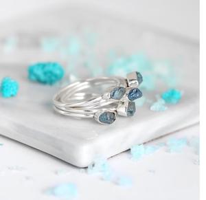 Aquamarine Stacking <b>Rings</b> Set 925 Sterling <b>Silver</b> Simple Stone <b>Boho</b> Jewelry for Women for Wedding and Party Occasions - Product Image 4