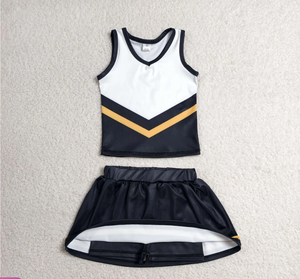 Baby Girls Black <b>Gold</b> Stripe Vest Top Skirt Shorts Team Yoga Active <b>Clothes</b> Sets - Product Image 6