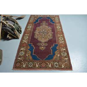 พรมตุรกีโบราณพื้นที่ขนาดใหญ่3.8 x 7ft แบบคลาสสิกงานเย็บปะสีแดงขนแกะขนาด10มม. สำหรับตกแต่งห้องโถงห้องนอน - Product Image 1