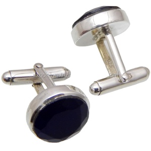 Boutons de manchette pour homme en onyx noir facetté, bijoux en argent et or, cadeau pour chemises de costume - Product Image 4