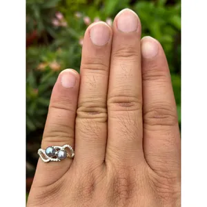 Bague en perle noire naturelle de Tahiti, argent sterling 925, bijoux en perles faits à la main, fournisseur en gros - Product Image 2