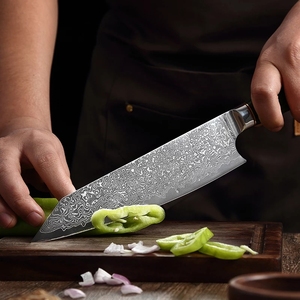 Venta al por mayor personalizado de alta calidad OEM ODM servicio profesional Damasco acero cocina Chef cuchillo con desierto hierro madera mango - Product Image 4