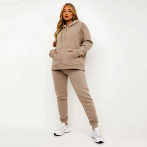 65% coton 35% polyester doux Jersey tissu côtelé poignets base surdimensionné surdimensionné survêtement Taupe femmes survêtement bas bas - Product Image 3