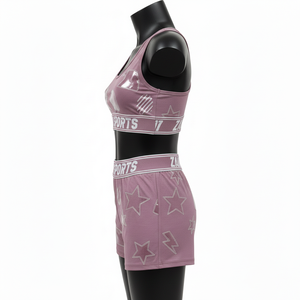 ชุดเซ็ตบอดี้สูทขาสั้นผู้หญิงสีม่วงอมชมพู ผ้าคอตตอนผสมสแปนเด็กซ์ พรีเมียม 220 GSM เนื้อผ้านุ่ม ยืดหยุ่น รับสกรีนโลโก้ด้วยความร้อน - Product Image 3