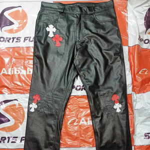 Leather <strong>pants</strong> men Custom Streetwear Stacked <strong>Pants</strong> <strong>Punk</strong> Hip Hop Trousers Embroidery Patch Men Leather <strong>Pants</strong>
